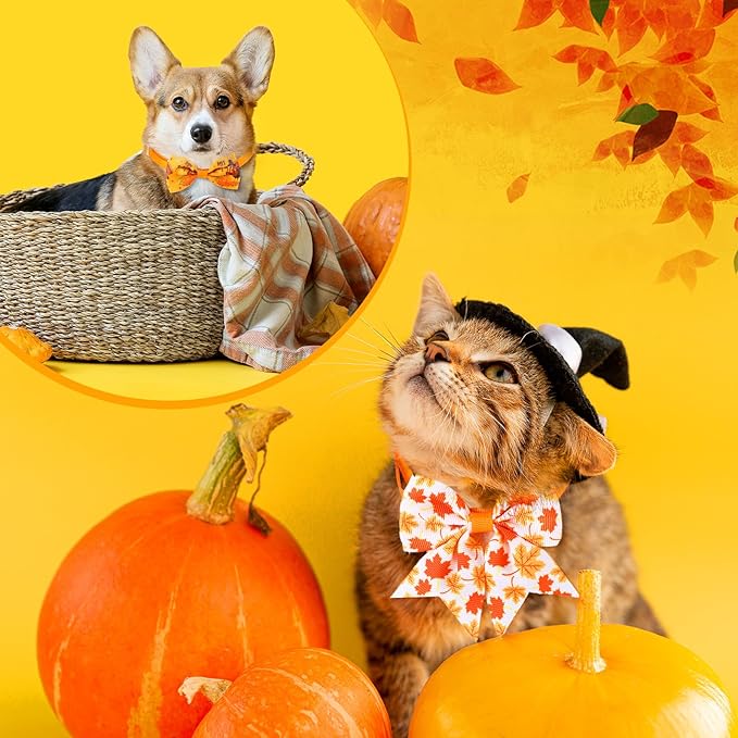 Talltalk 360 Pcs Halloween Dog Bow Ties Collars Set Adjustable Thanksgiving Christmas Fall Xmas Dogs Neckties Grooming Accessories for Small Medium Large Pet Cat Decoration(Thanksgiving)