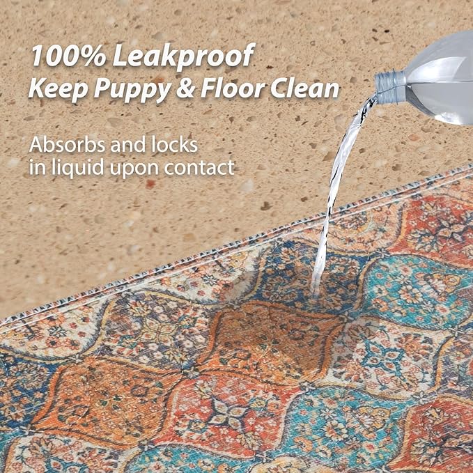nunubaby Washable Pee Pads for Dogs, Stylish, Non-Slip and Leak-Proof Pee Mat. ultra-absorbent Reusable potty pad for Crates and Floors.(Cream/Multi, 18" x24" )