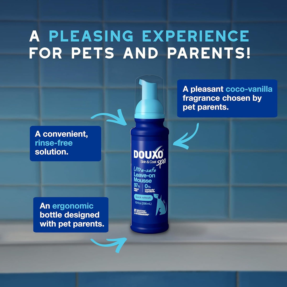 DOUXO® Skin & Coat SPA - Ultra-Safe Quick Refresh Leave-on Mousse for Dogs, 10 fl oz, Safely Cleans and Refreshes, Leaves The Coat Soft, Radiant and Smelling Great, Skin-Friendly Formula