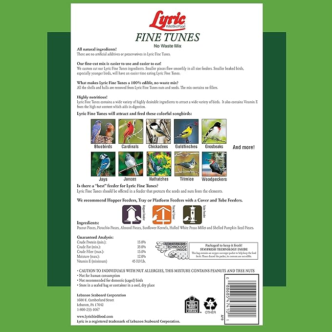 Lyric Fine Tunes No Waste Bird Seed 5 lb. Bag and Lyric Finch Small Songbird Wild Bird Food 5 lb. Bag for Outdoor Bird Feeders