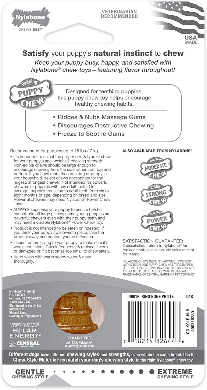 Nylabone Ring Bone Chew Toy for Puppies, Puppy Teething Toys, Puppy Enrichment Toys, Chicken Flavor, X-Small Dogs - Up to 15 lbs, 1 Count