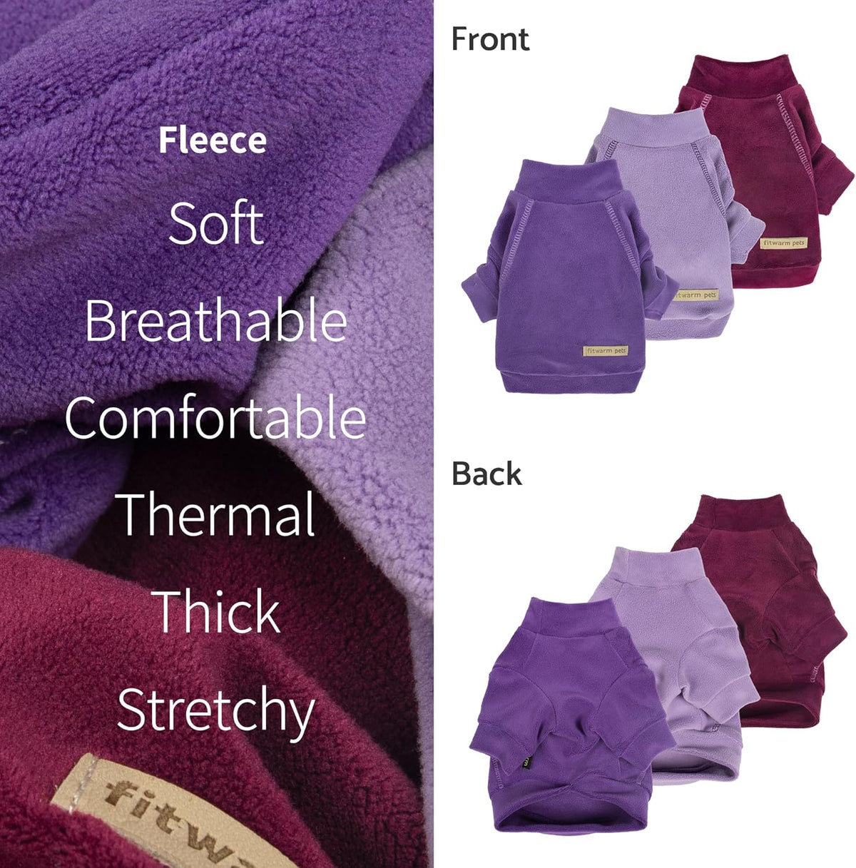 Fitwarm 3 Pack Classic Fleece Dog Sweater, Turtleneck Dog Sweatshirt, Dog Winter Clothes for Small Dogs Boy Girl, Pet Pullover Jumper, Cat Apparel, Purple, MediumPurple, Dark Red, Large