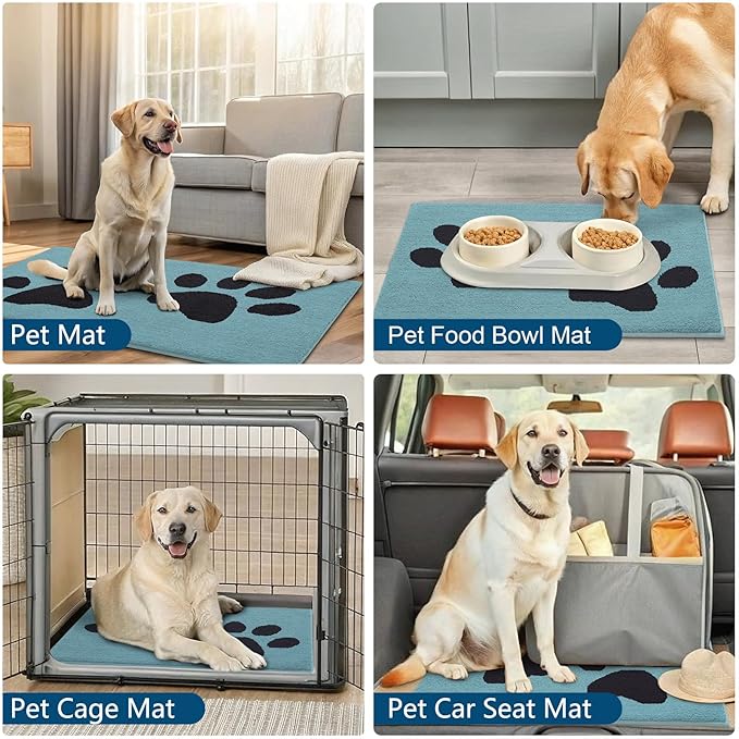 Buganda Dog Door Mat for Muddy Paws, Absorbent Dirt Trapper Washable Indoor Doormats, Non Slip Low-Profile Mud Mat for Dogs, Front Entrance Doormat for Inside Floor (36x24 Inches, Blue)