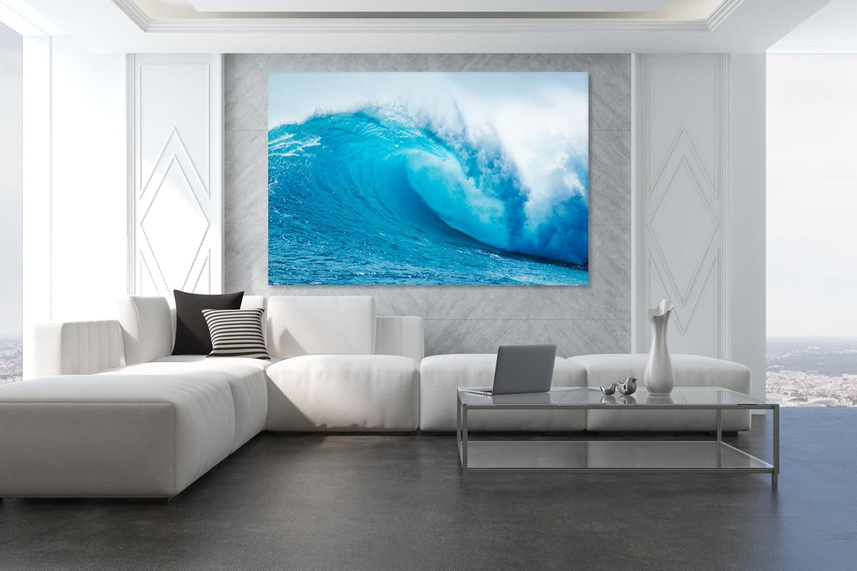 Nature Wall Art Prints - Ocean Forest Mountain Lake Canvas Landscapes - Small to Extra Large Living Room Bedroom Kitchen Bathroom Décor (Blue Ocean Wave, 24L" x 36W")