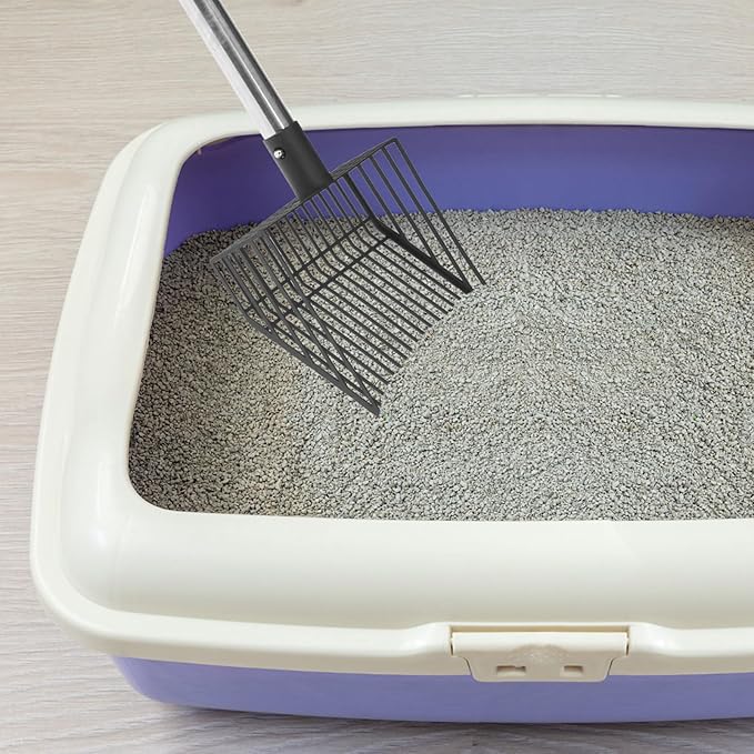 PUPTECK Fast Sifting Cat Litter Scoop - Long Handle Chicken Poop Scooper with Deep Shovel, Heavy Duty & Non-Stick Kitty Metal Litter Sifter, Chicken Coop Accessories