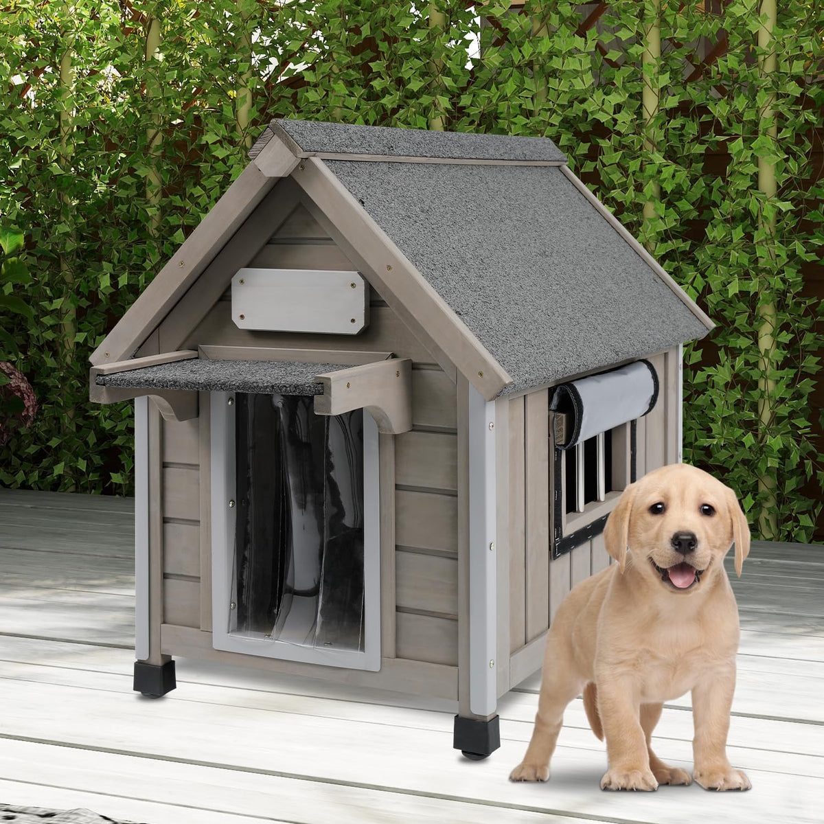 Dog House Outdoor Indoor Waterproof for Small Dog with Anti-Chewing Iron Frame, Raised Feet, Weatherproof Doghouse Kennel Puppy Shelter with Removable Floors(18" L*28.5" W*24" H)