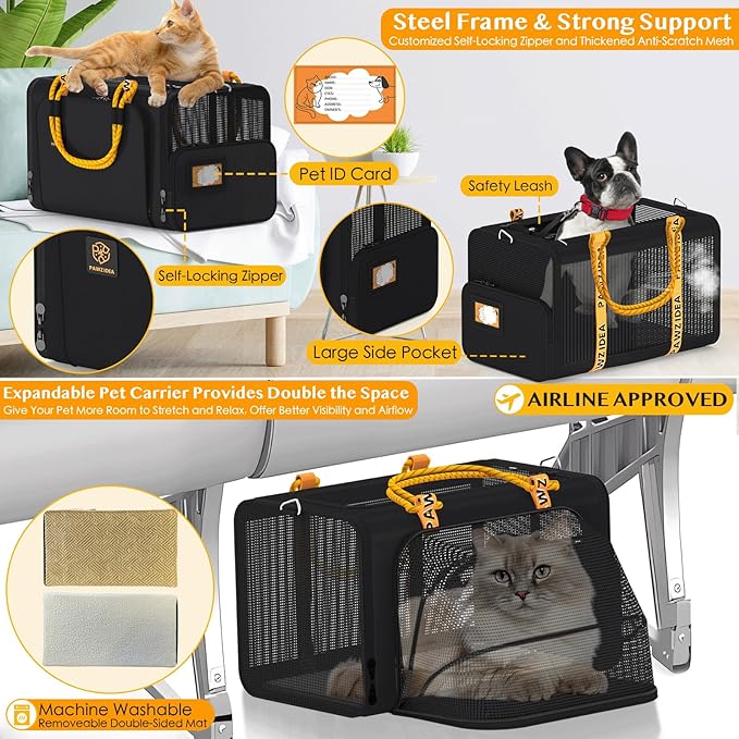 PAWZIDEA Double Pet Stroller with 2 Detachable Carriers, Portable Dog Crate for Car Travel & TSA-Approved Expandable Cat Carrier, Foldable Lightweight Jogger Stroller for 2–4 Cats or Small/Medium Dogs