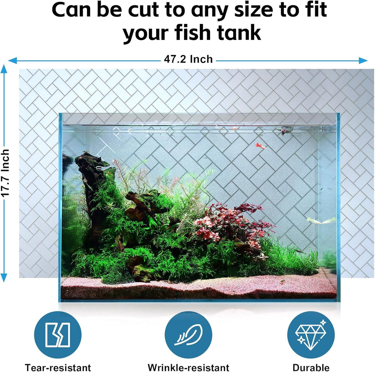 Aquarium Background Paper Decor Fish Tank Backdrop Wallpaper Electrostatic Adhesive, No Glue, Easy to Install, Reusable (17.7“H×47.2”L, Grid Transparent)