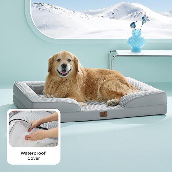 Bedsure XL Orthopedic Dog Bed for Extra Large Dogs - Washable XLarge Dog Cat Bed Waterproof, Comfort Dogs Couch Sofa with Washable Removable Cover, Pet Bed with Nonskid Bottom, Cooling Grey, 42"