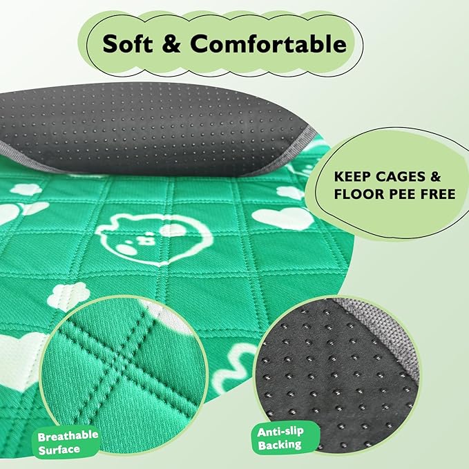 2 Pack Guinea Pig Bedding - Washable Guinea Pig Liner for Midwest Cage, Waterproof Reusable & Anti Slip Pee Pads Super Absorbent Mats for Small Animals Rabbit Hamster Rat (Green, 48 x 24 Inch)