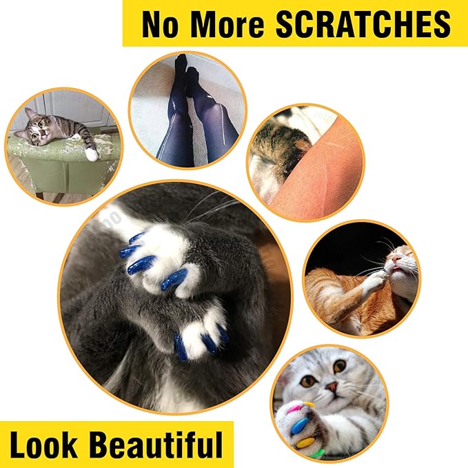 zetpo 80 pcs Cat Claw Covers | Cat Nail Caps | with Adhesives and Applicators (L, Black, White)