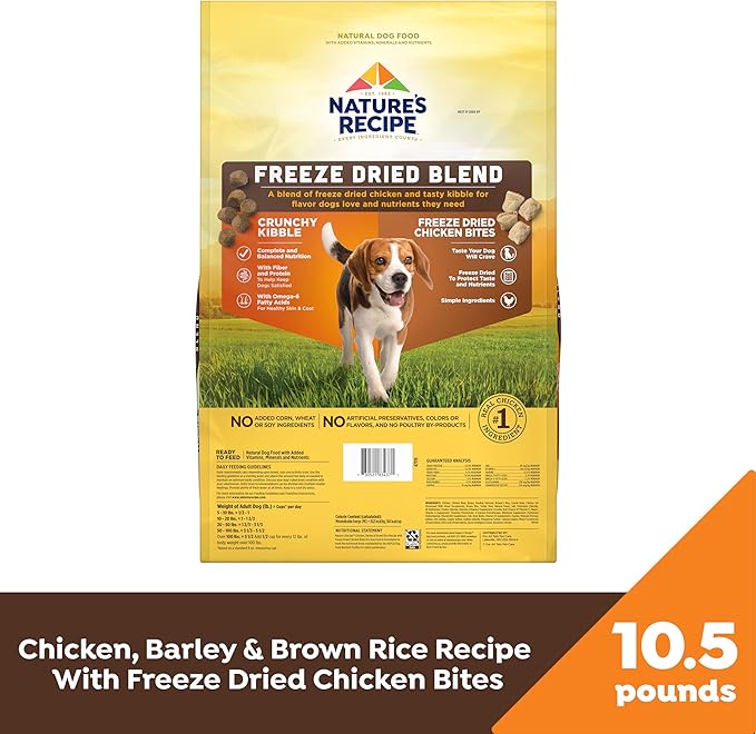 Nature's Recipe Chicken, Barley & Brown Rice Recipe Dry Dog Food with Freeze Dried Chicken Bites 10.5 lb Bag