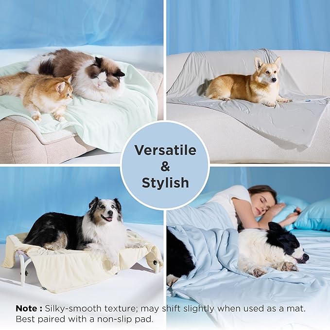 Bedsure Cooling Blanket for Large Dogs with Breathable Air-Core Fill Q-MAX>0.4 - Lightweight Pet Cat Throw Cold Blanket Washable for Summer，Soft Dog Cooling Mat for Couch Bed, Pearl Grey, 50x60