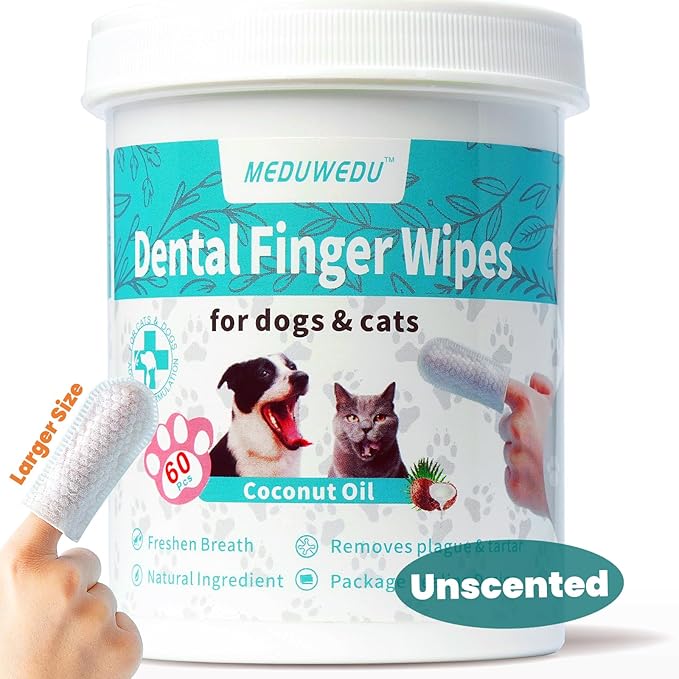 Wider Dental Care Finger Wipes 60 Counts,Teeth Cleaning Finger Wipes for Dogs & Cats,Reduces Plaque & Supports Oral Freshness,Small Animal Stain Removers, Unscented