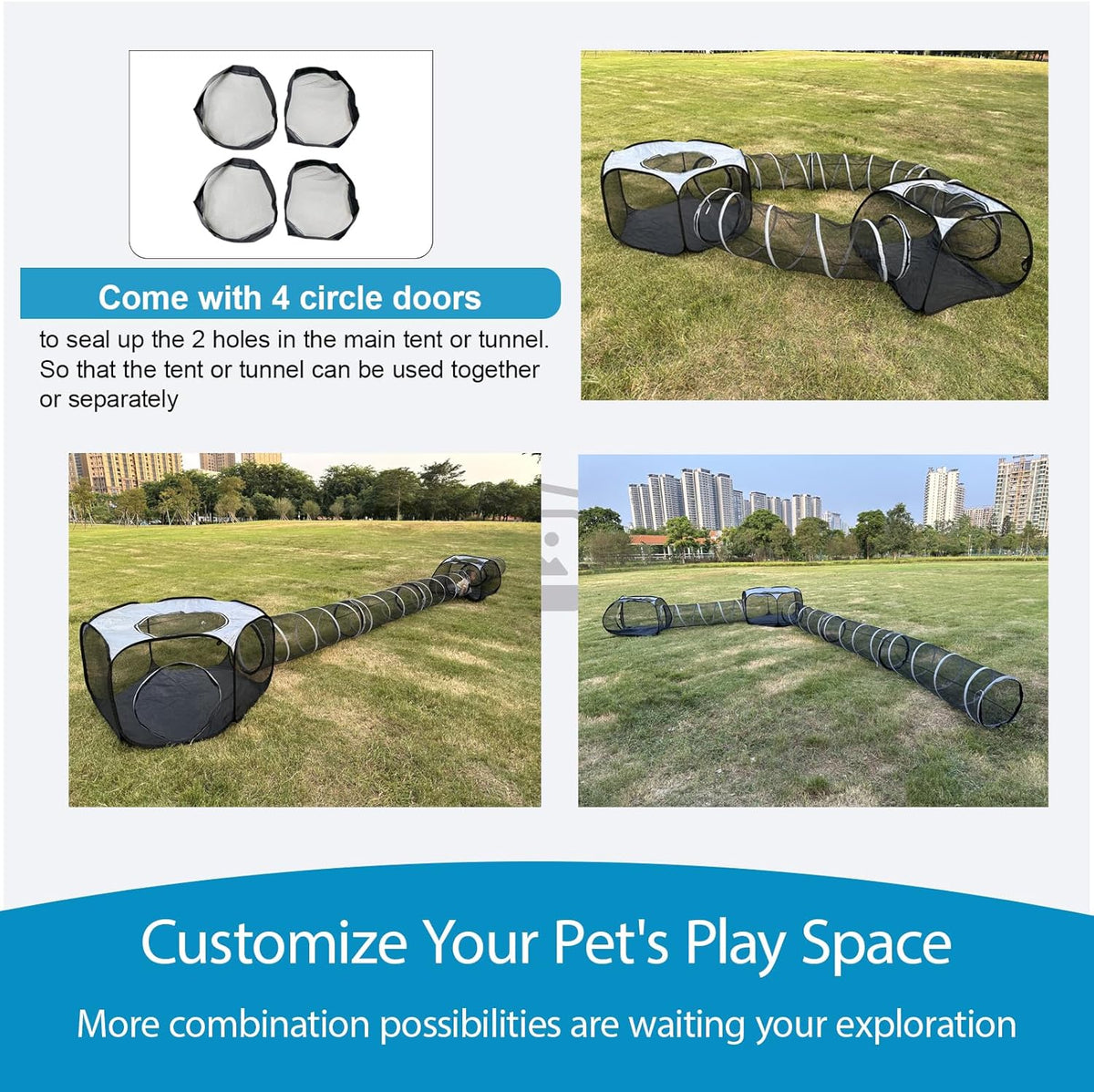 Large Outdoor Cat Tunnel and Tent Playpen - Pop Up Enclosure for Multiple Cats - Portable Outside Playhouse for Small Pets