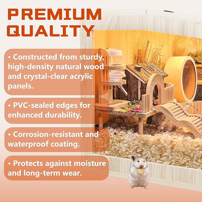 Prolee Hamster Cage Chewproof Wooden 40 Inch Guinea Pig Cages Mice and Rat Habitat Openable Top with Acrylic Sheets Solid Built