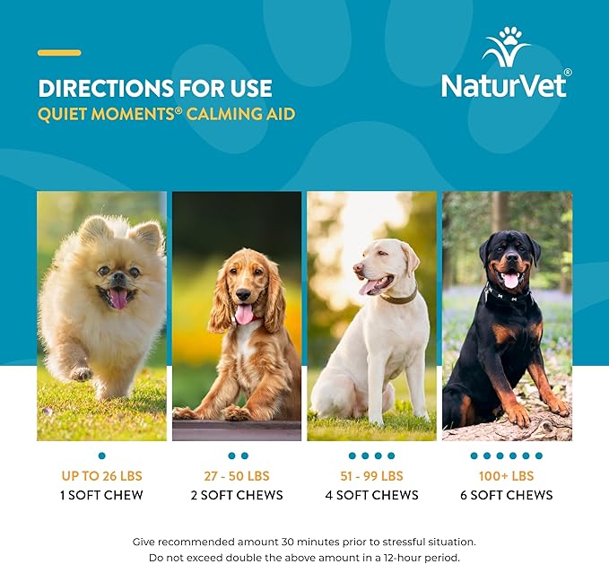 NaturVet Quiet Moments Calming Dog Supplement, Dog Soft Chews with Melatonin to Help Reduce Stress from Storms, the Vet, Fireworks, and Travel, Bacon and Chicken Flavored Pet Supplement, 180 Count Jar