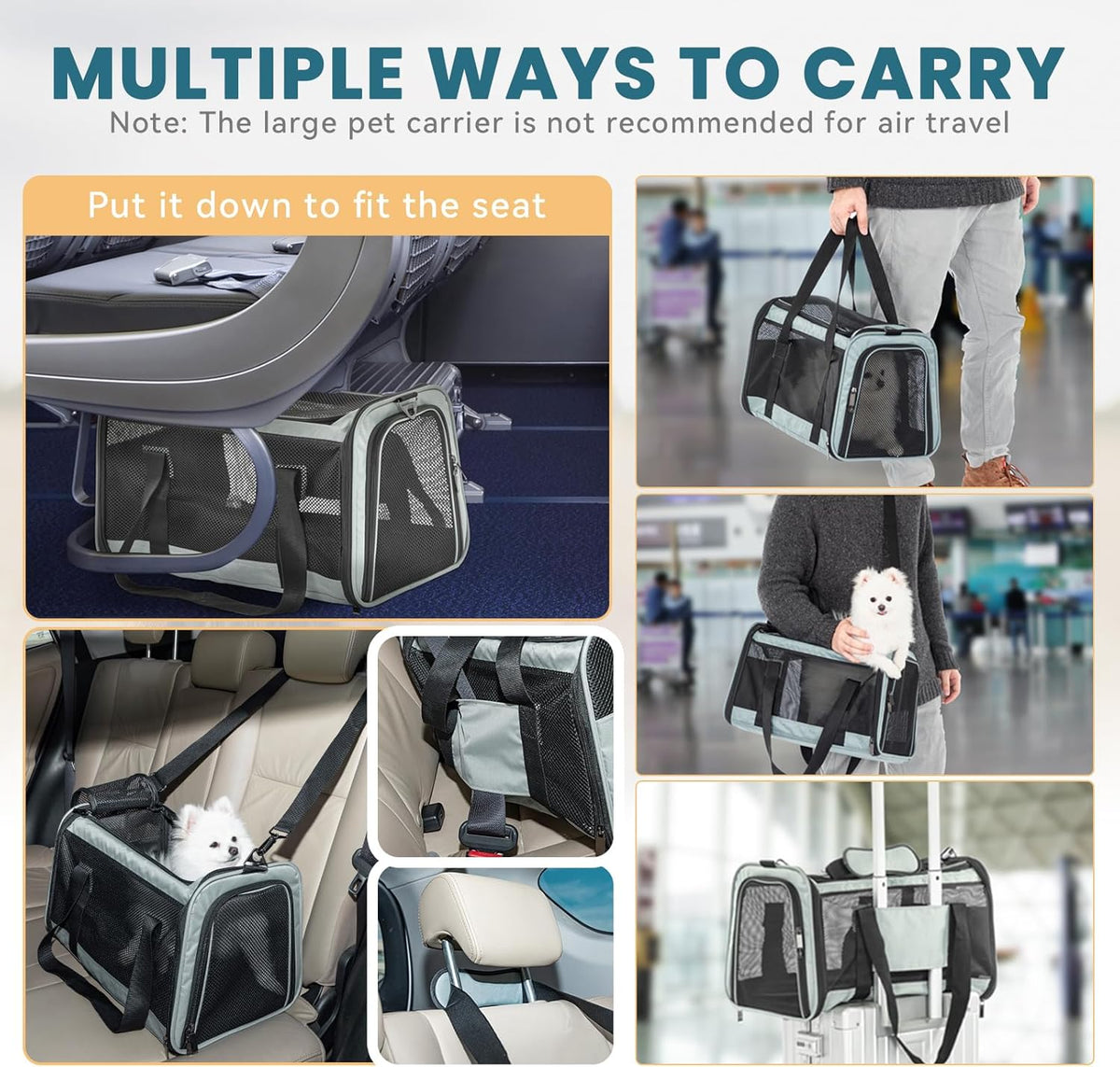 Petsfit Cat Carrier Dog Carrier, Large Capacity Lightweight Soft-Sided Pet Carrier for Travel, with Adjustable Shoulder Strap, Auto Locking Zipper Head and Washable Fleece Pad