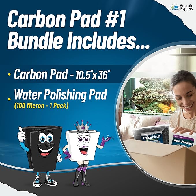 Aquarium Carbon Pad - Cut to Fit Carbon Infused Filter Pad Media for Crystal Clear Fish Tank and Ponds (10.5 Inch Width, Aquarium Bundle)