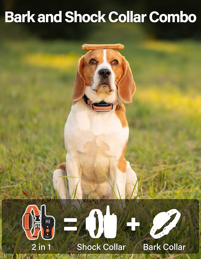 PaiPaitek Bark Activated Shock Collar with Remote - Automatic Bark and Training Collar Combo 3300ft Range, Bark Shock Collar for 40-150lbs Medium Large Dogs - IPX7 Waterproof