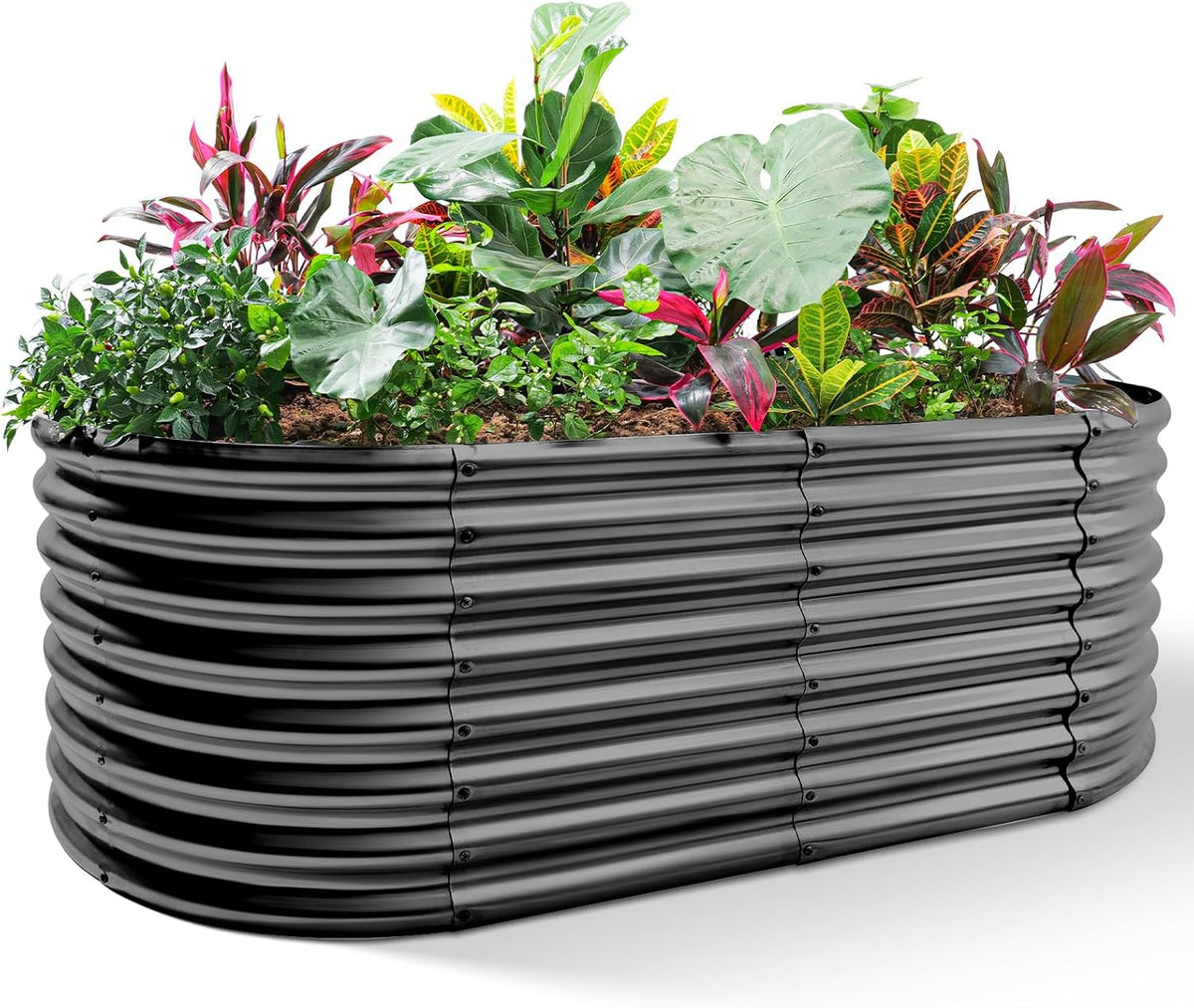 Land Guard Galvanized Raised Garden Bed, 8x4x2ft Planter Boxes Outdoor, Oval Larger Metal Planter Boxes for Vegetables, Fruits, Flowers (Grey)