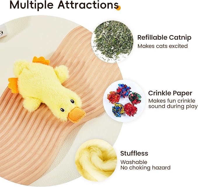 Potaroma Cat Toys Catnip Crinkly Sound 2 Pcs, Mess-Free Stuffless Kitten Toy, Durable Feline Bite Interactive Kicker Toys for Cat Indoor Exercise 6.5 Inches