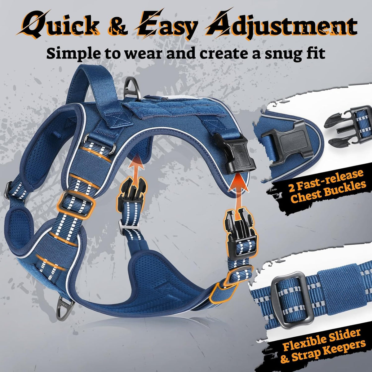 rabbitgoo Dog Harness for Large Dogs No Pull, Tactical Service Pet Vest with Molle and Control Handle, Adjustable and Reflective Military Harness for Easy Walking and Training, Blue, XL