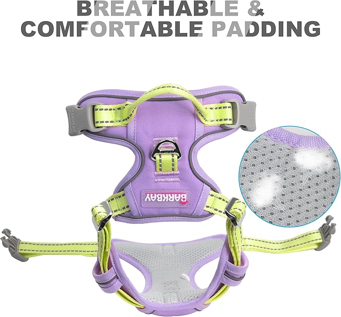 BARKBAY No Pull Dog Harness Front Clip Heavy Duty Reflective Easy Control Handle for Large Dog Walking(Violet Purple & Sunlight,S)