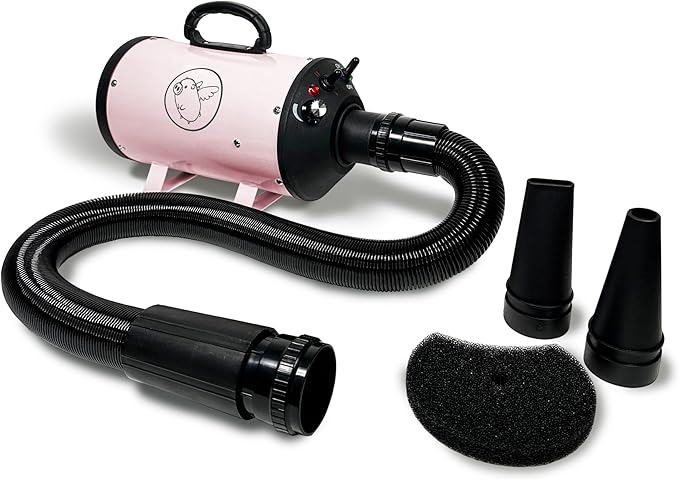 Flying Pig High Velocity Dog Pet Grooming Dryer w/Heater (Pastel Pink w/Grey Logo)
