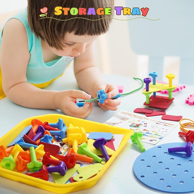 Peg Board Toy set 73Pcs DIY Building Stacking Toys for Kids 3-6 Years Old,STEM Educational Kids Toy for Brain Development,Montessori Sensory Toys,Upgrade Various Foam Board Plastic Lacing String Game