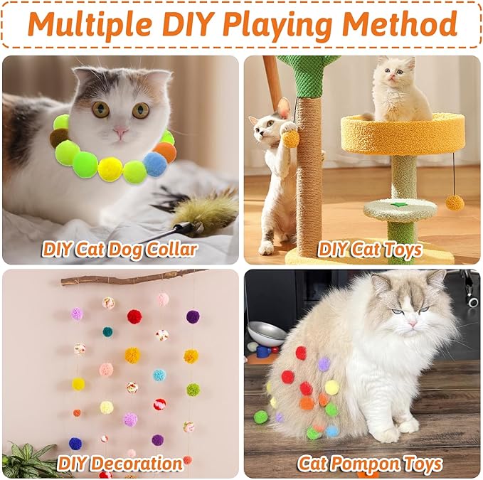 50 Picecs 1 Inch Cat Toys Balls Kitten Cat Pom Pom Balls Soft Cats Puff Ball Toys Rolling Interactive Fuzzy Cats Toy Ball Play Toy for Exercise, Creative Crafts Decorations Assorted Color