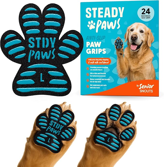 Anti-Slip Paw Grips – Non-Slip Dog Paw Traction Pads for Senior & Injured Dogs, Prevents Slipping on Hardwood & Tile Floors, Strong Adhesive, 24 Pcs (Sizes S-XXL)