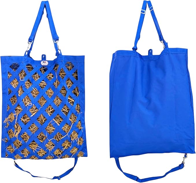 Majestic Ally Premium Nylon Hay Bag for Horses and Livestock, Simulates Grazing, Slow Feeding, Heavy-Duty PP Webbing,Quick-Adjust Straps, Small Hole for Digestion, Multiple Colors (Royal Blue)