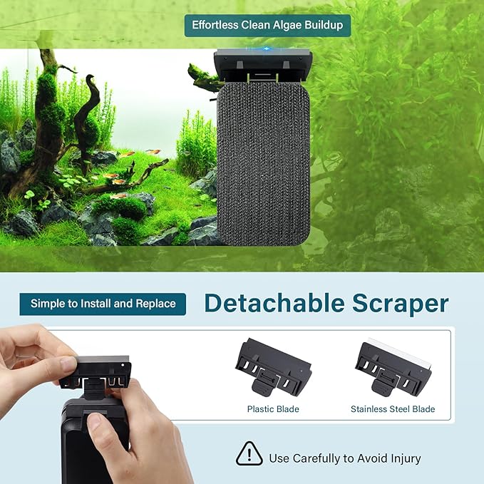 hygger Aquarium Magnetic Glass Clean Tool, Algae Scraper for 0.2-0.6 Inch Thick Fish Tank Floating Scrubber Brush with Two Detachable Blades (M)