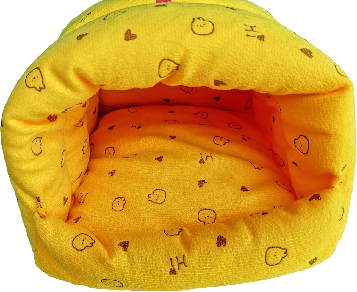 WOWOWMEOW Guinea-Pigs Bed,Hamster Bed,Small Animals Warm Hanging Cage Cave Bed (M, Heart-Yellow)