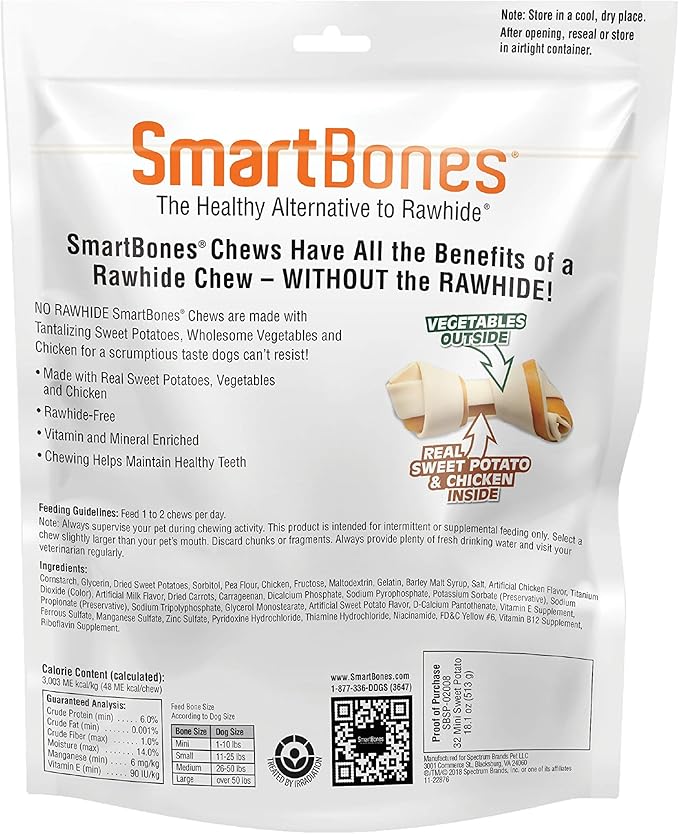 SmartBones Mini Chews with Real Sweet Potato 32 Count, Rawhide-Free Chews for Dogs