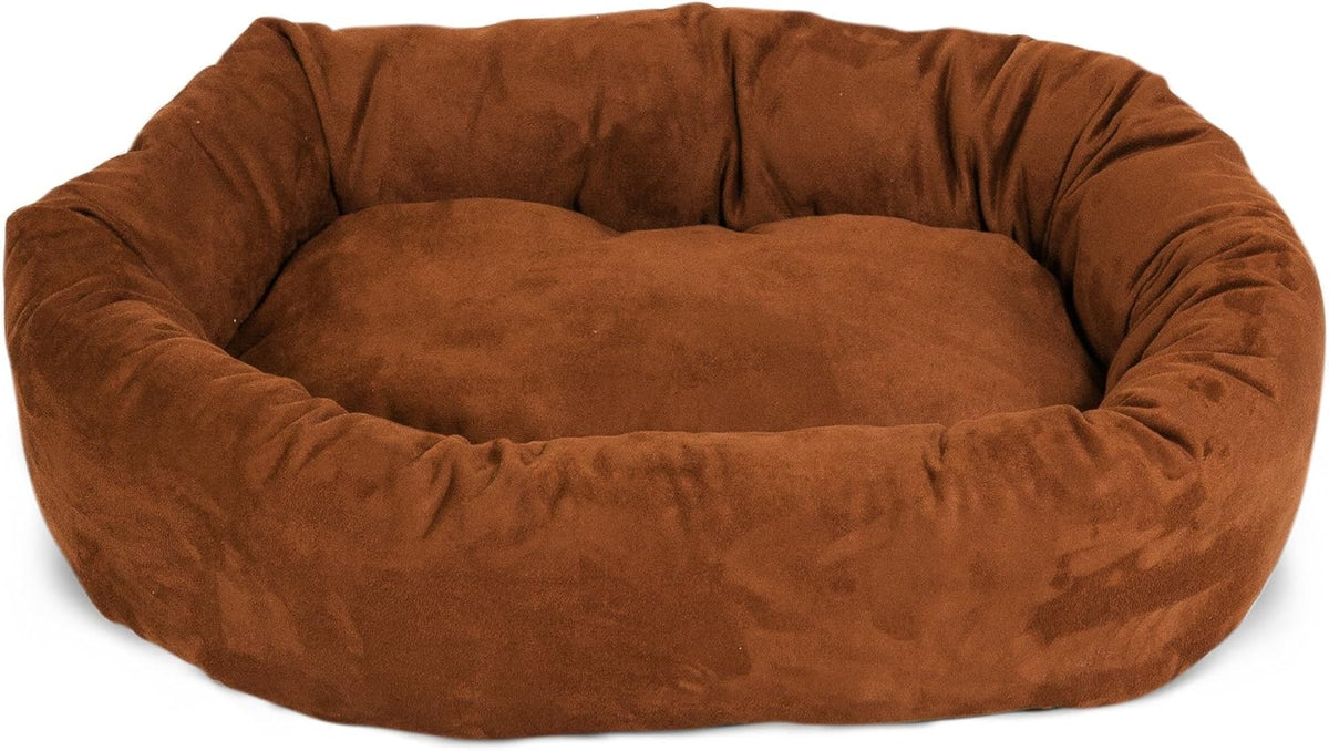Majestic Pet 52 Inch Suede Shredded Memory Foam Mix Calming Extra Large Dog Bed Washable 52 x 35 x 11 (Inch) - Cozy Soft Round Donut Dog Bed with Spine for Head Support - Pet Bed Rust