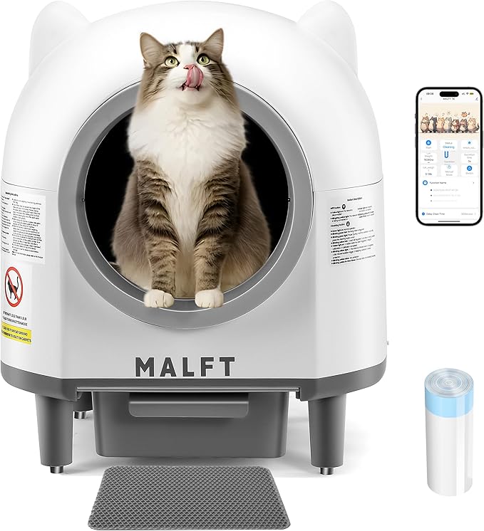 Automatic Cat Litter Box 90L –Self-Cleaning Cat Litter Box, Smart APP Monitoring, Safety Sensors, Low-Noise Cleaning, Large Capacity for Multiple Cats (Includes Mat & Waste Bags)