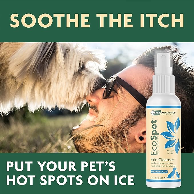 Vet Organics Hot Spot Spray for Dogs and Cats – EcoSpot 4 Oz. Natural Skin Soother Solution for Cat and Dog Allergy Support, Itch Relief, Rashes, and Raw Skin – Cat and Dog Health Supplies