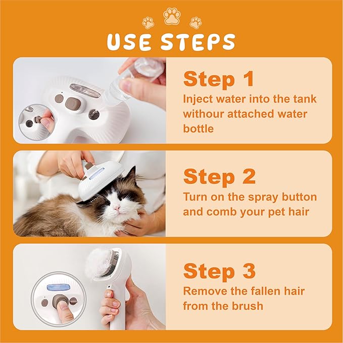 Cat Steam Brush for Indoor Cats, Dog Brush for Shedding, Spritz Defur Comb for Short & Long Hair, Pet Spray Hair Removal Comb, USB Rechargeable Grooming Supplies Steam Brush for All Pets (White)