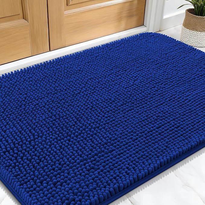 OLANLY Dog Door Mat for Muddy Paws 30x20, Absorbs Moisture and Dirt, Absorbent Non-Slip Washable Doormat, Quick Dry Chenille Mud Mat for Dogs, Entry Indoor Entryway Carpet for Inside Floor, Royal Blue