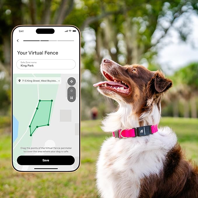 New Fi Series 3+ Smart Dog Tracker Collar – AI GPS for Dogs, Health & Behavior Monitor, Virtual Fence, Escape Alerts, Waterproof, Apple Watch Compatible 12Mo Membership Included