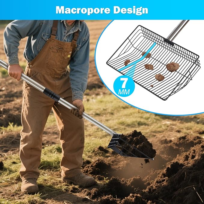 10 inch Large Chicken Poop Scooper,4 in1 Chicken Coop Poop Shovel,Adjustable 32" to 67" Stainless Steel Chicken Coop Scoop,Litter Sifting Shovel Poop Scooper for Chicken Coop Pet Waste