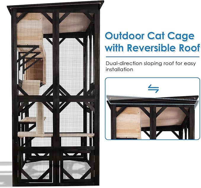 71.1" L Large Cat Catio Outdoor Cat Enclosure Window Acess, Walk-in Cat Cage Cat House for Multiple Indoor Outdoor Cats, Outside Patio 6 Doors Weatherproof Roof