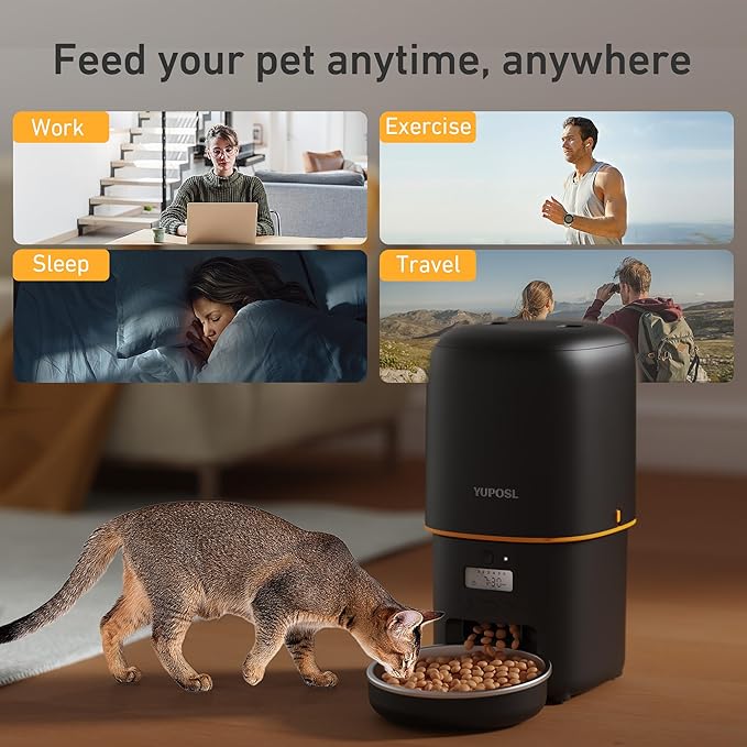 2025 Upgraded Automatic Cat Feeder - 4L Timed Auto Pet Feeder for Cat and Dog with Dry Food Dispenser, 180-day Battery Life, 1-6 Meals Per Day, 1-16 Portion, Desiccant Bag Keeps Food Fresh