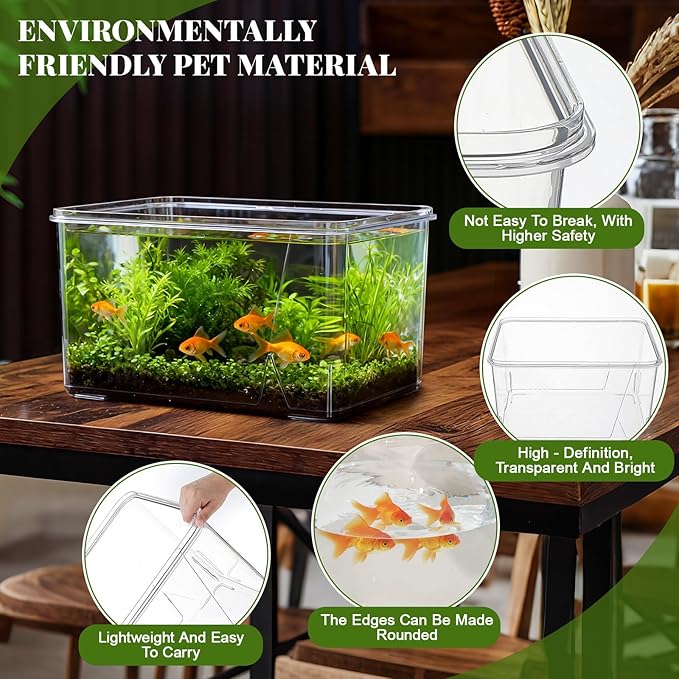 Geelin 2.5 Gallon Plastic Fish Tank Large Bowl Shatterproof with Crystal Clear Clarity for Terrarium, Flower Vase Centerpiece Gift for Fish Lovers(Square)