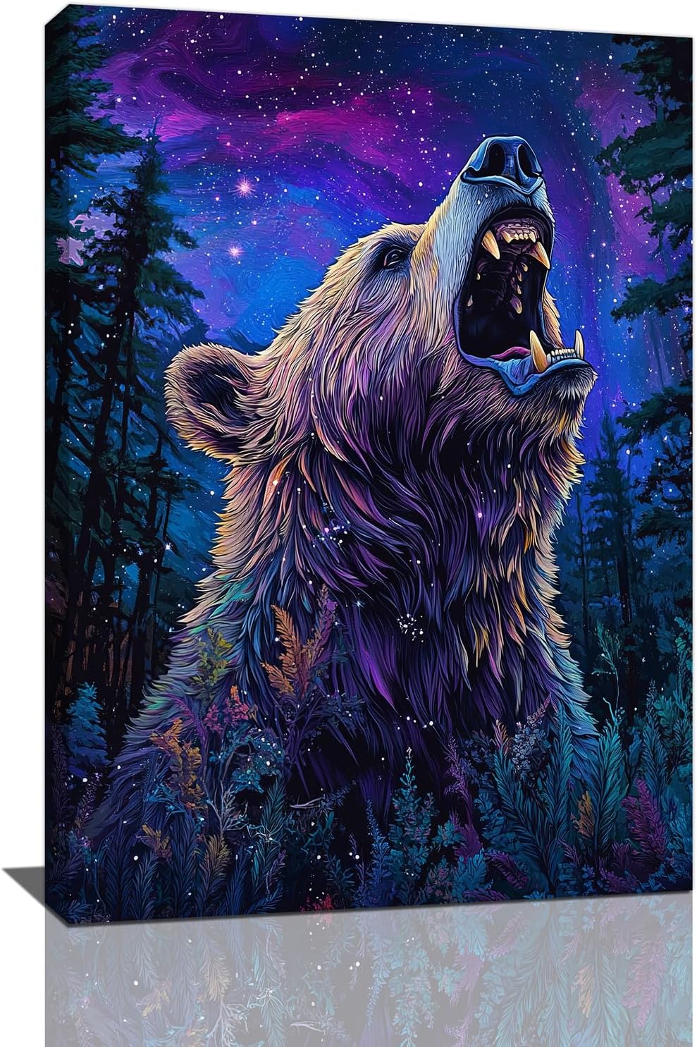 Bear Forest Wall Art Canvas Fantastic Animal Wall Decor Prints Framed Painting Pictures Gifts Artwork for Bathroom Kitchen 16"x24"