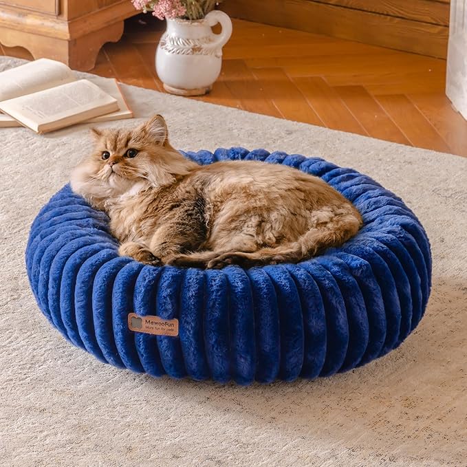 MEWOOFUN Donut Dog Beds for Small Dog, Calming Bed Round Cute Puppy Bed with Non-Slip Bottom, Fluffy Washable Pet Bed for Puppy and Kitten (Navy Blue, XS (20x20x6))