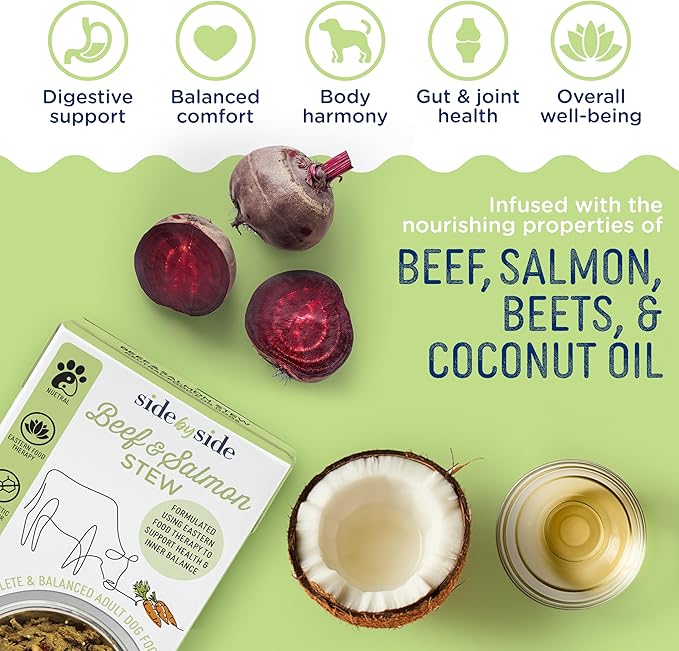 Side by Side Beef & Salmon Stew, Neutral Dog Food for All Breeds, Made of Whole Foods, Every Ingredient Has a Purpose, No Artificial Additives, Fillers, or Gums, Ready to Serve, 12.5 oz, Case of 12