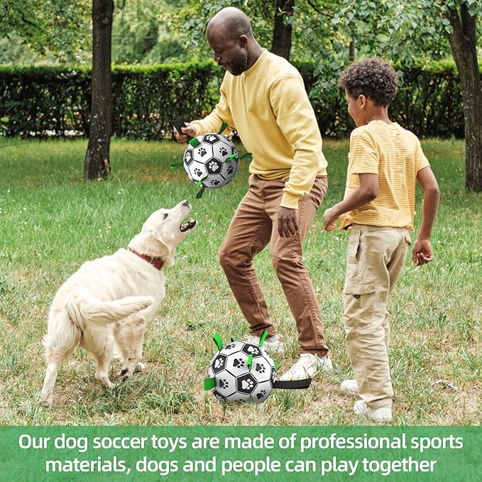 QDAN 2 PCS Dog Toys Soccer Ball Set with Straps, Interactive Dog Toys for Tug of War, Puppy Birthday Gifts, Dog Water Toy, Durable Dog Balls for Medium & Large Dogs（6 & 8 Inch）
